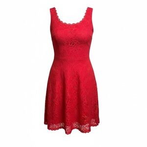NWOT City Studio Women’s Teens Red Lace Overlay Sleeveless Mini Swing Dress - 14